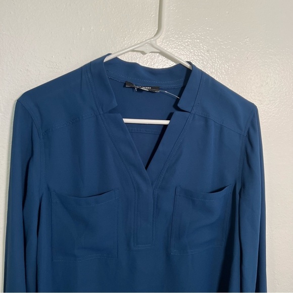 Nine West V-Neck Blouse 2 Chest Pocket Blue S - Picture 3 of 11